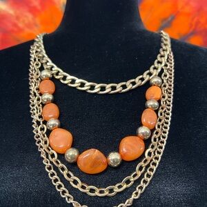 Gold and Orange Multi-Layer vintage Necklace